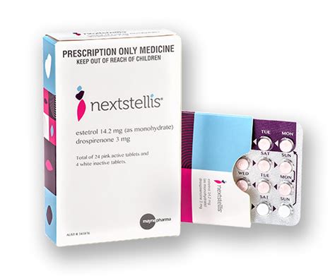 2 mg estetrol embossed with a drop-shaped logo on one. . Nextellis birth control reviews